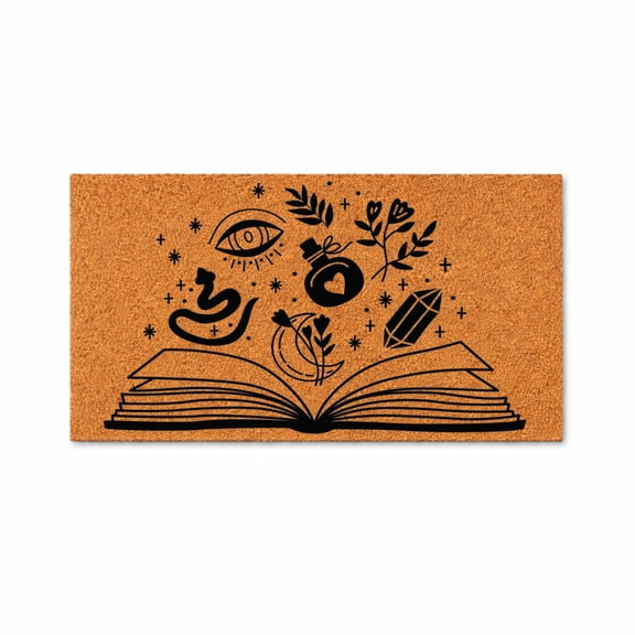 Open Book Magic Symbols Doormat, Indoor Outdoor Welcome Mat (16x24 inches) WoodByStu 7596