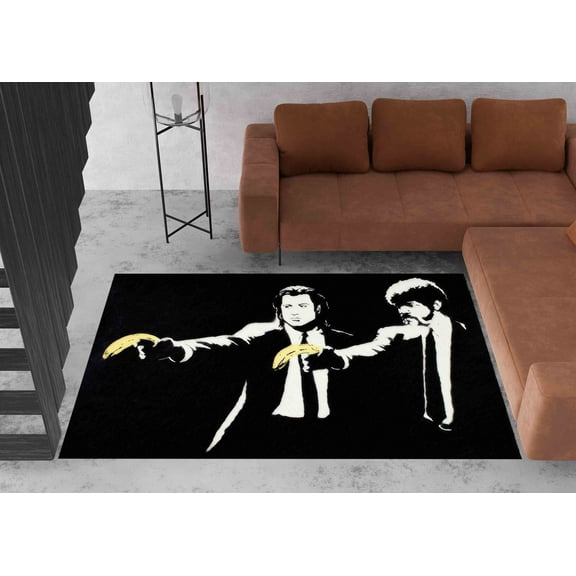 Fiction Rug, Gift Rugs, Banksy Banana Gun Rugs, Banana Gun Rugs, Anti-Slip Carpet Rugs, Painting Rug, Personalized Rug, Banana Graffiti Rug, 1.7'x2.3' - 50x70 cm