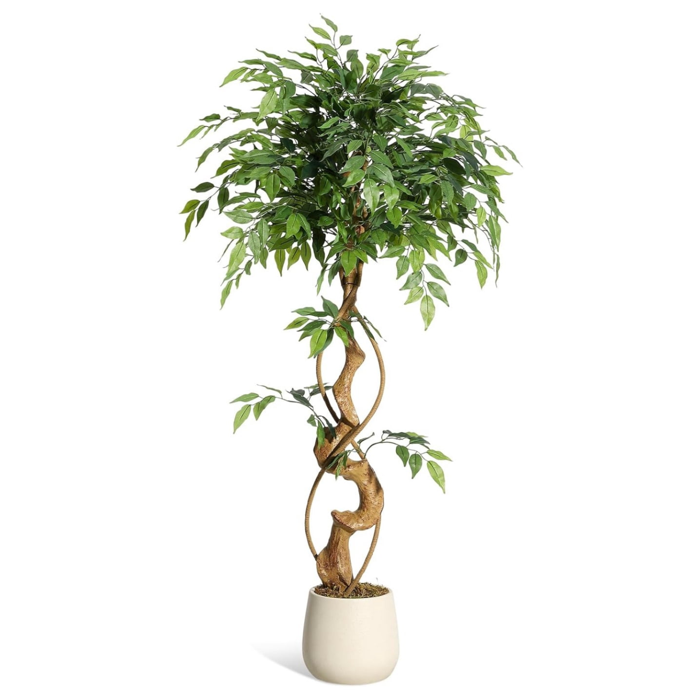 Ficus Artificial Tree with Curved Trunk，4/5/6 Feet Faux Plant Fake Silk ...