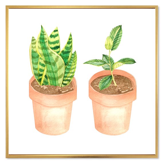 Ficus and Sansevieria Indoor Green Home House Plants 16 in x 16 in Framed Painting Canvas Art Print, by Designart