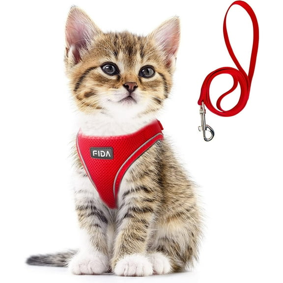 Fida Cat Harness and Leash Set for Walking Kitten and Puppy, Escape Proof Kitten Harness with Breathable Lightweight Soft Mesh, Adjustable Reflective Step-in Design for Kitten and Puppy.(XXXS, Red)