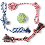 Fida Dog Rope Toys 4 Pack, Sturdy Cotton Chew Tug Ropes Indoor/Outdoor, Exercise Interactive Tug of War Toys Set for Boredom Small-Meidum Dogs