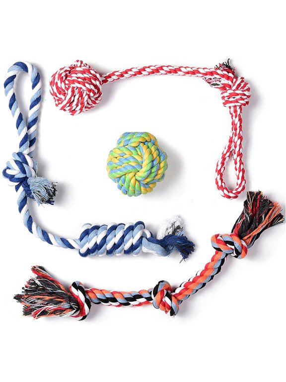 Dog Rope Toys 4 Pack, Sturdy Cotton Chew Tug Ropes Indoor/Outdoor, Exercise Interactive Tug of War Toys Set for Boredom Small-Meidum Dogs