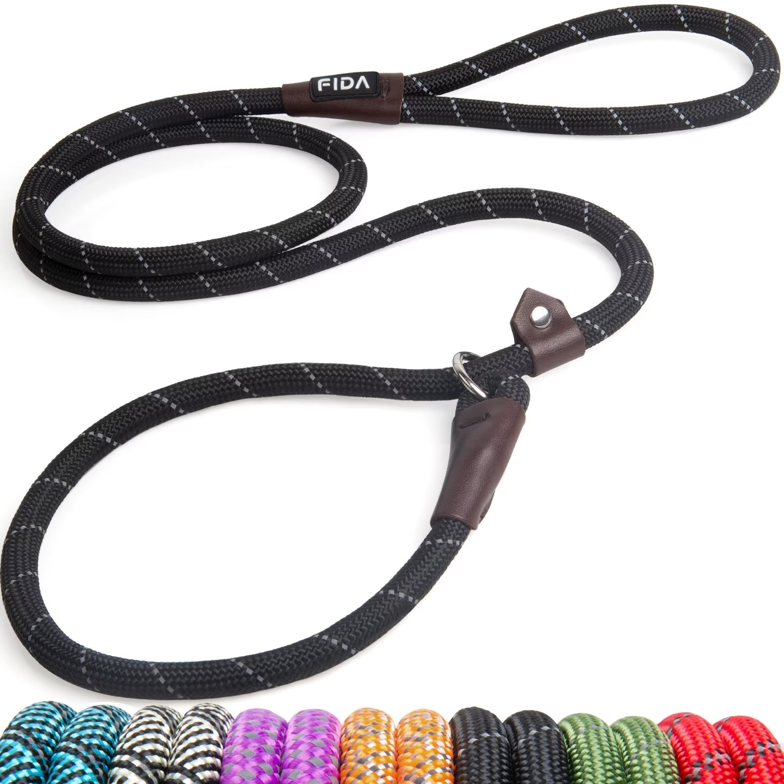 Premium 6' Chain Heavy Duty Leash BLACK Leatherlike Strong Handle Lead for Large & Medium Size