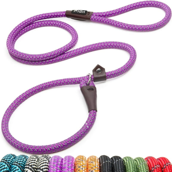 Fida Durable Slip Lead Dog Leash, 6 FT x 1/2" Heavy Duty Dog Loop Leash, Comfortable Strong Rope Slip Leash for Large, Medium Dogs, No Pull Pet Training Leash with Highly Reflective, Purple