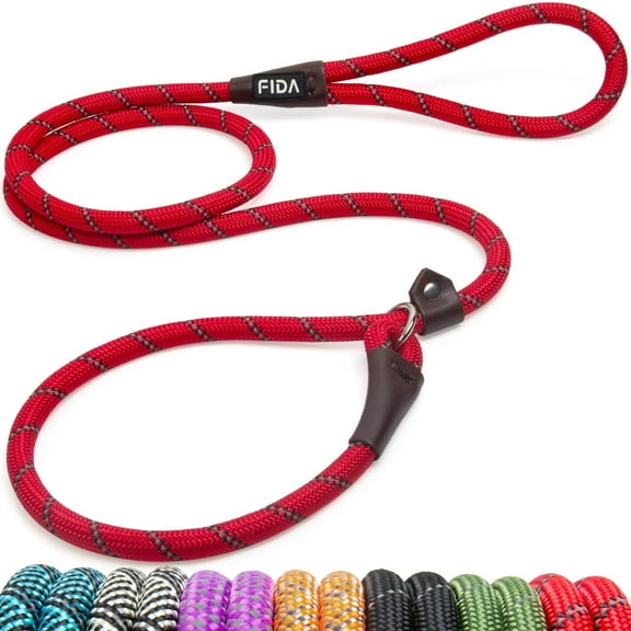 Fida Durable Slip Lead Dog Leash, 6 FT x 1/2" Heavy Duty Dog Loop Leash, Comfortable Strong Rope Slip Leash for Large, Medium Dogs, No Pull Pet Training Leash with Highly Reflective, Red