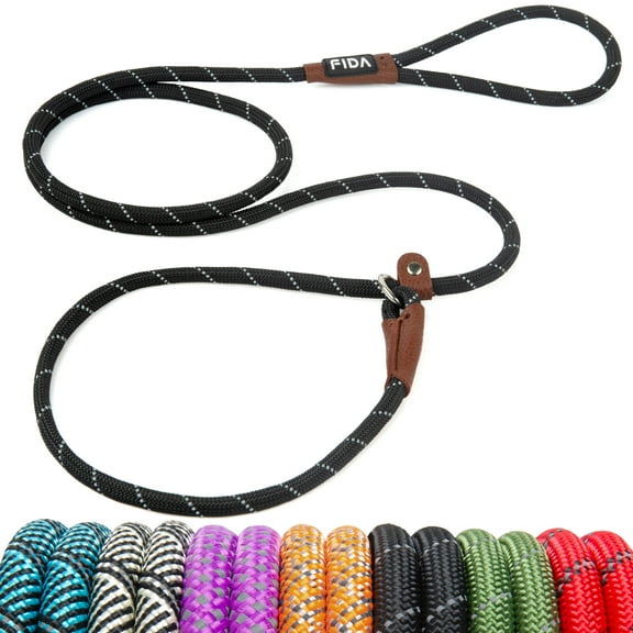 Fida Durable Slip Lead Dog Leash, 6 FT x 3/8" Heavy Duty Dog Loop Leash, Comfortable Strong Rope Slip Leash for Small Dogs and Puppies, No Pull Pet Training Leash with Highly Reflective (3/8", Black)