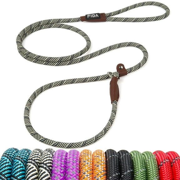 Fida Durable Slip Lead Dog Leash, 6 FT x 3/8" Heavy Duty Dog Loop Leash, Comfortable Strong Rope Slip Leash for Small Dogs and Puppies, No Pull Pet Training Leash with Highly Reflective(3/8", Grey)