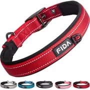 Fida Heavy Duty Dog Collar, Ultra Comfortable Soft Neoprene Padded, Adjustable Reflective Nylon Pet Collar with Durable Metal Belt Buckle for Medium Breeds (M, 