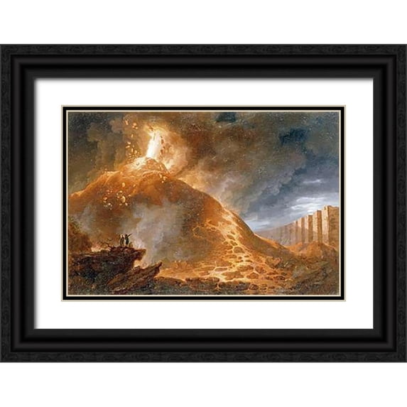 Fidanza, Francesco 14x11 Black Ornate Wood Framed with Double Matting Museum Art Print Titled - The Eruption of Vesuvius, 1768