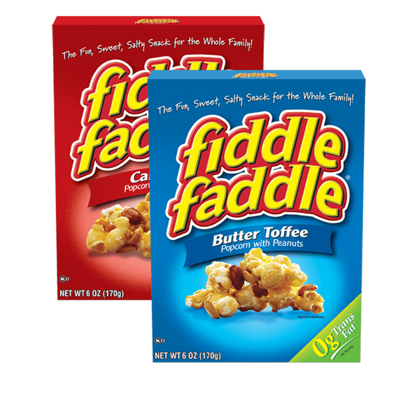 Fiddle Faddle Caramel & Butter Toffee Popcorn with Peanuts, 6-oz. Boxes Mouthwatering Kernel Corn Fun, Sweet, & Salty Snack for the Whole Family Set of 2 & CUSTOM Storage Carrier