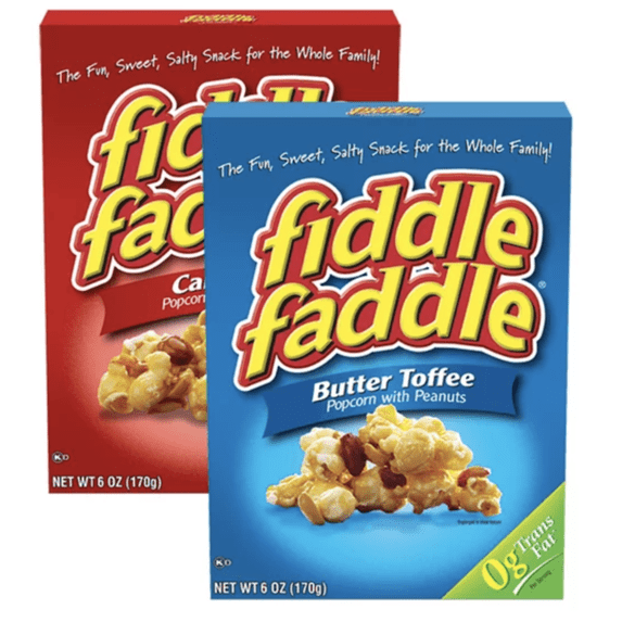 Fiddle Faddle Caramel & Butter Toffee Popcorn with Peanuts, 6-oz. Boxes Mouthwatering Kernel Corn Fun, Sweet, & Salty Snack for the Whole Family Set of 2