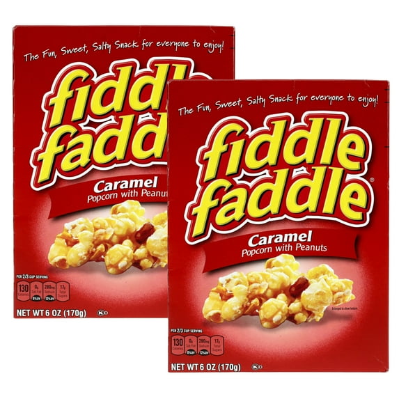 Fiddle Faddle Caramel Popcorn with Peanuts 6 oz for Camping Summer Pool Party Treats Snacking Family Movie Night Home Pantry Sweet Snacks Festival Picnic Parties Basket Filler Gift Supplies - 2 Boxes