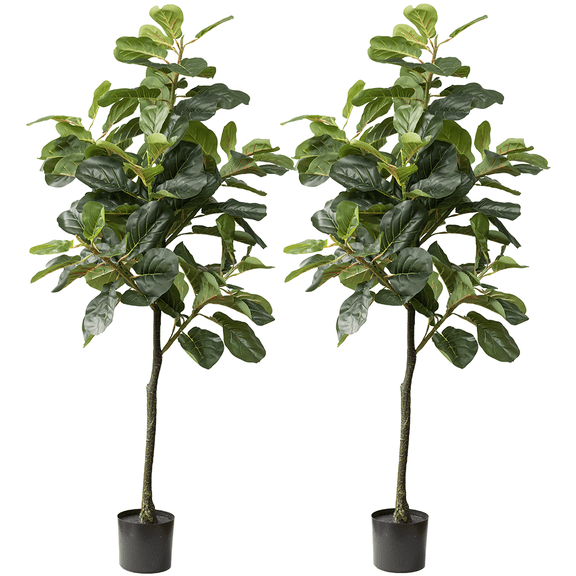 Fiddle Leaf Fig Tree (2Pack) - Artificial Trees for Home Decor Indoor, Faux Fiddle Leaf Fig Tree, Large Artificial Plants Indoor, Fake Tree Indoor, Fiddle Leaf Fig Tree Artificial Tree - 5 feet