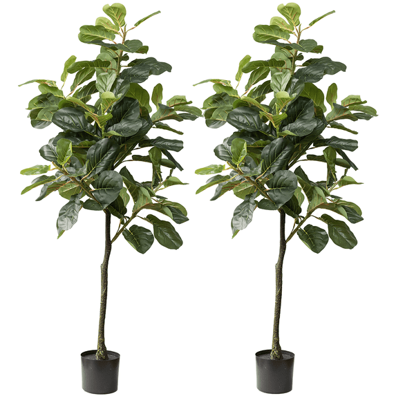 Fiddle Leaf Fig Tree (2Pack) - Artificial Trees for Home Decor Indoor, Faux Fiddle Leaf Fig Tree, Large Artificial Plants Indoor, Fake Tree Indoor, Fiddle Leaf Fig Tree Artificial Tree - 5 feet