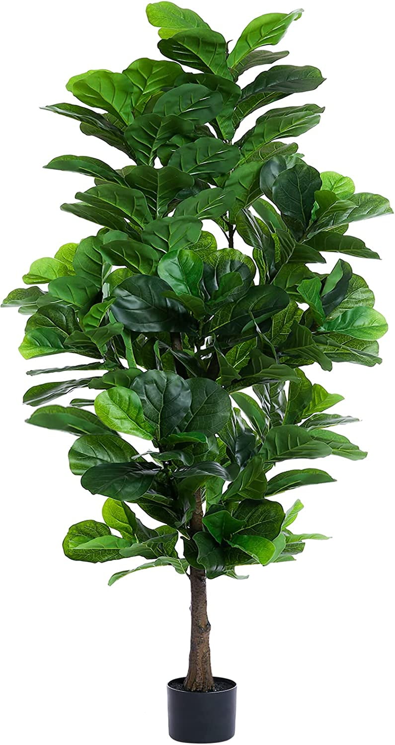 Fiddle Leaf Fig Tree 6ft Tall Artificial Tree in Plastic Pot Fake Ficus
