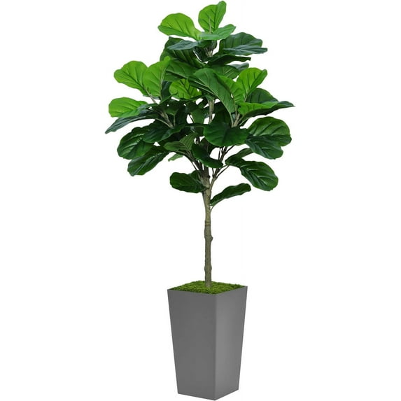 Fiddle Leaf Fig Tree Artificial 5FT - Faux Fiddle Leaf Fig Tree with Gray Tall Planter - Fake Ficus Lyrata Floor Plant Potted - Artificial Fig Tree for Home Office Living Room Decor Indoor