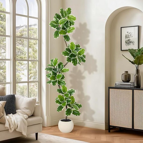 Fiddle Leaf Fig Tree Artificial Indoor, 7FT Tall Faux Rubber Tree with Sphere Planter, Tall Artificial Plants with Moss for Home Decor Office Living Room
