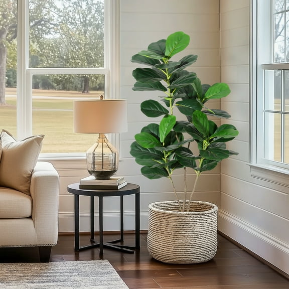 Fiddle Leaf Fig Tree Artificial Plant 4FT Tall Faux Plants Indoor Fake Ficus Lyrata Plant in Pot Artificial Fig Trees for Home Office Store Room Decor Indoor Outdoor Housewarming Gift