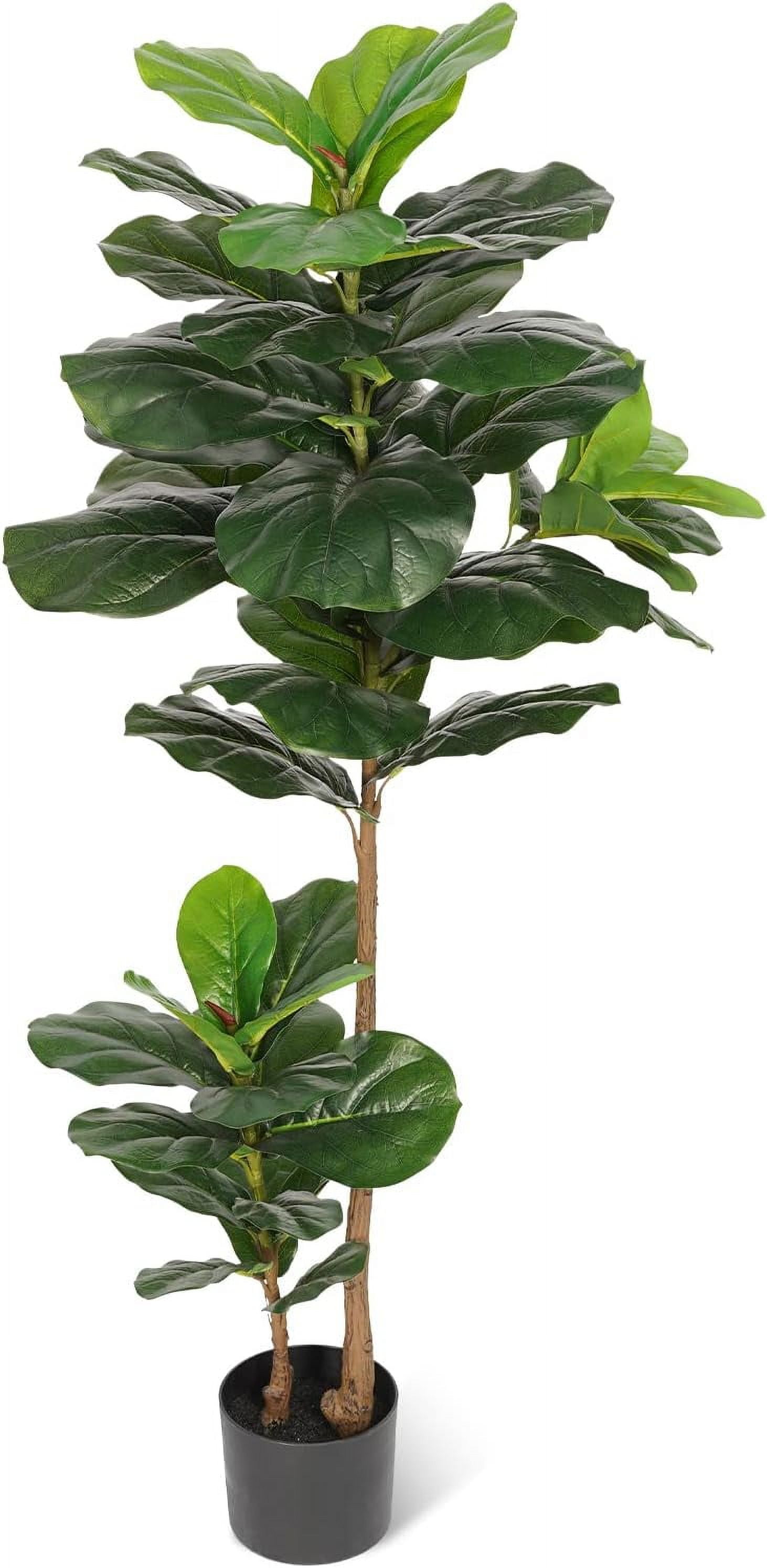 4-Foot Artificial Fiddle Leaf Fig Tree with Black Cement Pot