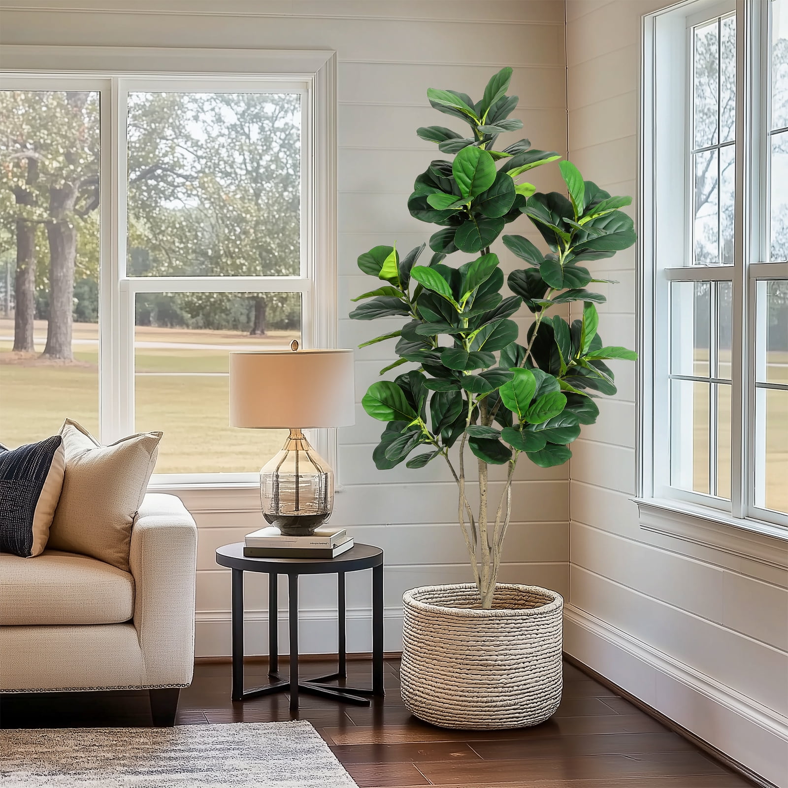 Fiddle Leaf Fig Tree Artificial Plant 6FT Tall Faux Plants Indoor Fake Ficus Lyrata Plant in Pot Artificial Fig Trees for Home Office Store Room Decor Indoor Outdoor Housewarming Gift