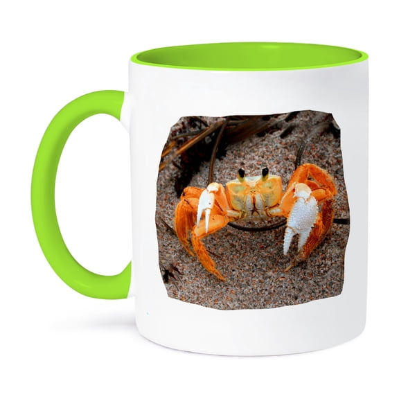 Fiddler Crab On Beach Colorized Orange, 11oz Two-Tone Green Mug