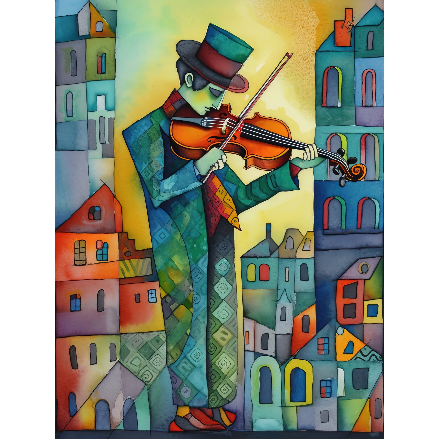 Fiddler On The Roof Modern Folk Art Watercolour Painting Large Wall Art ...