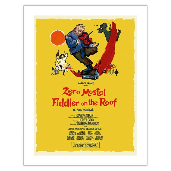 Fiddler on the Roof - Starring Zero Mostel - Musical by Harold Prince - Vintage Theater Poster by Tom Morrow c.1964 - Bamboo Fine Art 290gsm Paper (Unframed) 17x22in