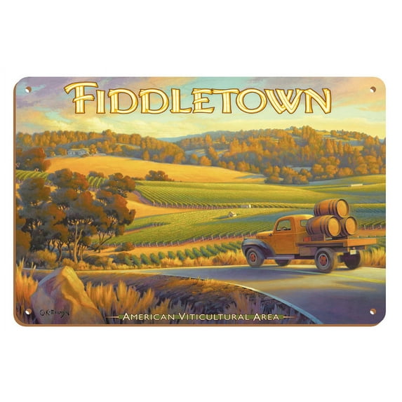 Fiddletown Wineries - Amador County - California Vineyards Wine Country Art by Kerne Erickson - 8 x 12 inch Vintage Wood Art Sign