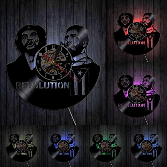 Fidel Castro Che Guevara Cuban Home Deor Wall Clock Havana Cuba Revolution Vinyl Record Clock Viva Cuba Libre Cuban Flag Clock With LED