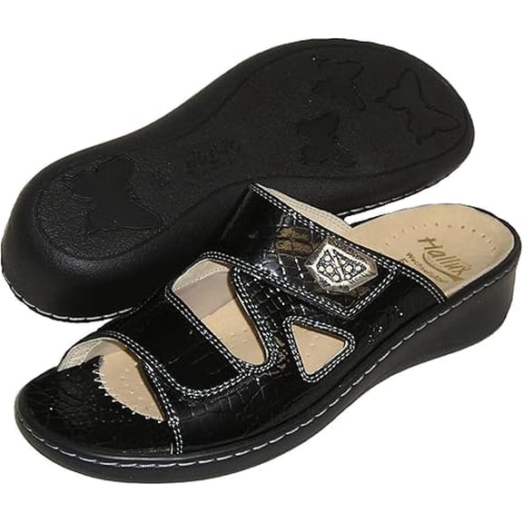 Fidelio Women's Hallux Fabia Bunion Relief Slide Sandal 434003 (Black/Croco) US 5-5.5