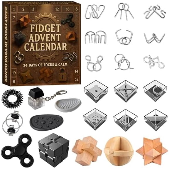 Fidget Advent Calendar 2025, 24 Day Brain Teaser Christmas Countdown Wooden & Metal Puzzle Toys, Holiday Gifts for Kids Teens Adults$$Home Decor, Kitchen, & Other