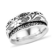 Shop LC Silver Fidget Spinner Ring for Women Size 5 - leafy and Floral