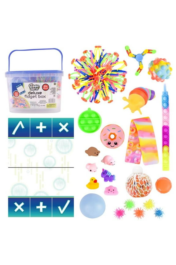 Fidget Box - 24 Sensory Toys with Storage Container, Stress Relief for Kids and Adults - Giggle Zone
