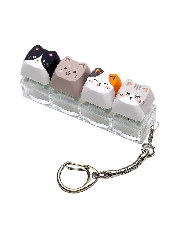Fidget Clicker Keychain, 4-Key Mechanical Cat Keyboard with Keyring
