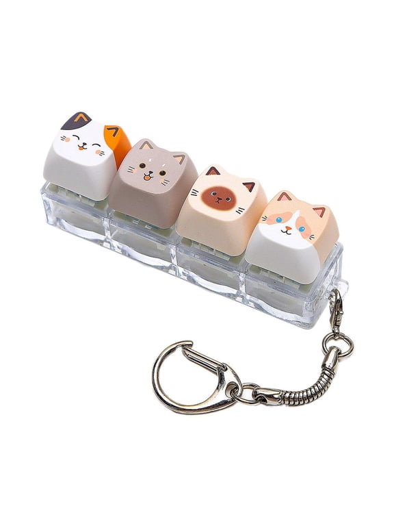 Fidget Clicker Keychain, 4-Key Mechanical Cat Keyboard with Keyring