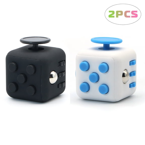 Fidget Cube Stress Anxiety Pressure Relieving Toy Great for Adults and Children[Gift Idea][Relaxing Toy][Stress Reliever][Soft Material](1Black&1WhiBlu)