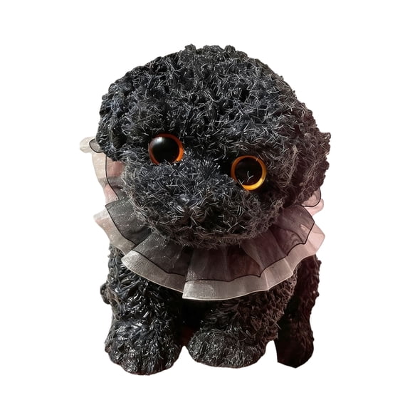 Fidget Decor, Desk Fidget, 4 in, Resin Vibrant Design Plush, Dog Collar with Bow, Dog Anxiety, Stress Relief Fidget Play Sets, Desktop Decor, Black Shade, 1 Pc