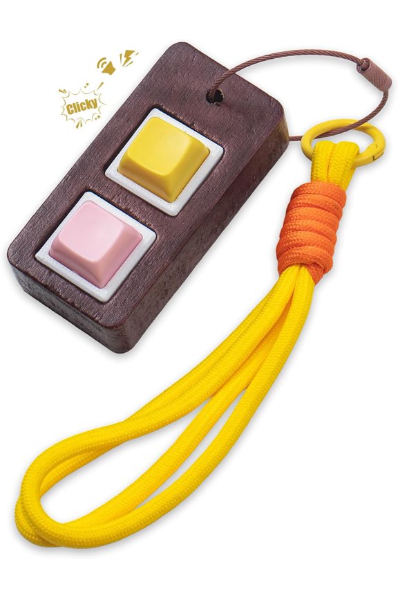 Fidget Keyboard Keychain Toy, Wooden Clicker Fidget Stress Relief Keyboard, Mini Button Finger Clicker Fidget Gifts for Relieve Stress and Pass Time (Yellow Pink)