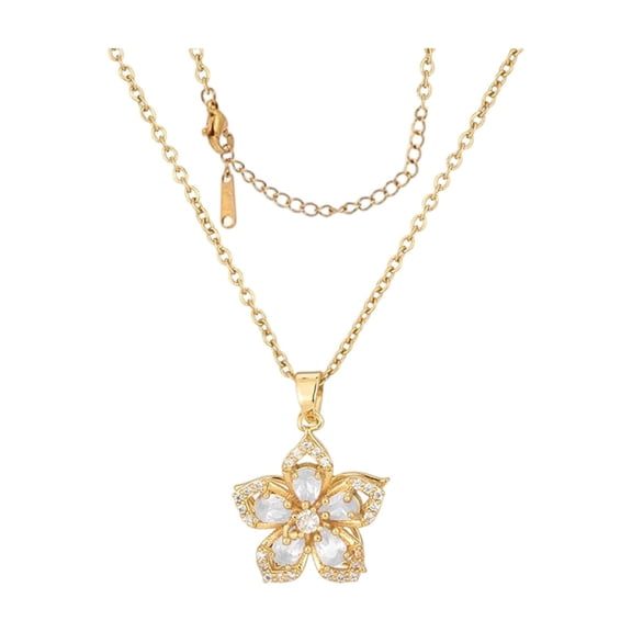 Fidget Necklace,Spinning Fidget,Necklace for Women Gold Flower Fidget Necklace Rotatable Crystal Silver Blossom Pendant Necklaces Adjustable Spinning Fidget Necklaces Redbud(White Necklace)