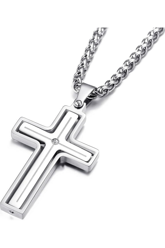 Fidget Necklace for Men Anxiety Necklace Cross Pendant Chain Spinner Necklace