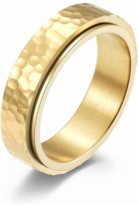 Fidget Ring for Anxiety Stainless Steel Silver/Gold Plated Stress Relief Spinner Ring for Women Men Hammered Finish