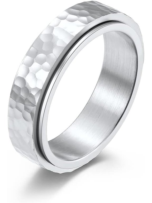 Fidget Ring for Anxiety Stainless Steel Silver/Gold Plated Stress Relief Spinner Ring for Women Men Hammered Finish