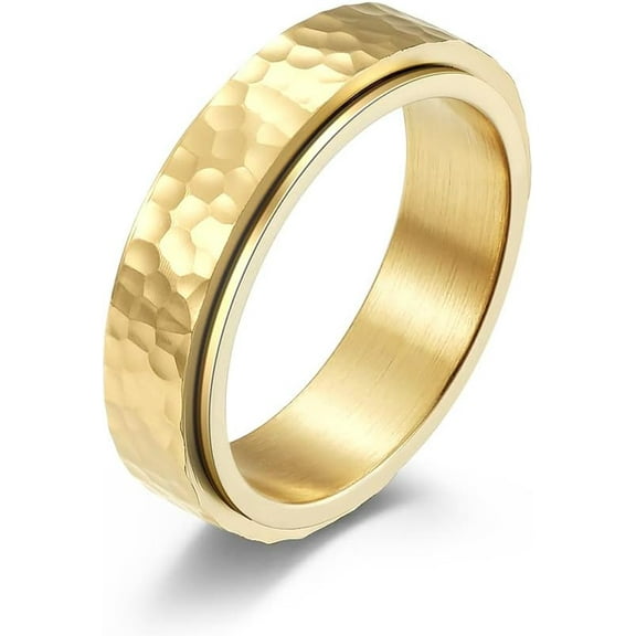 Fidget Ring for Anxiety Stainless Steel Silver/Gold Plated Stress Relief Spinner Ring for Women Men Hammered Finish