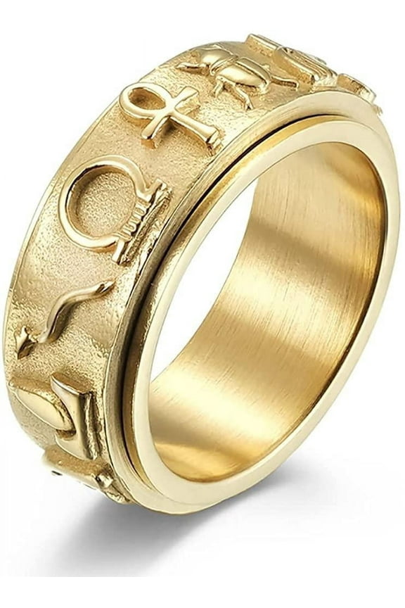 Fidget Rings Ankh Ring Stainless Steel Eye of Horus Rings Anubis Black/Silver/Gold Spinner Anxiety Ring Ancient Egyptian Symbol Protection Band Jewelry Gifts for Women Men