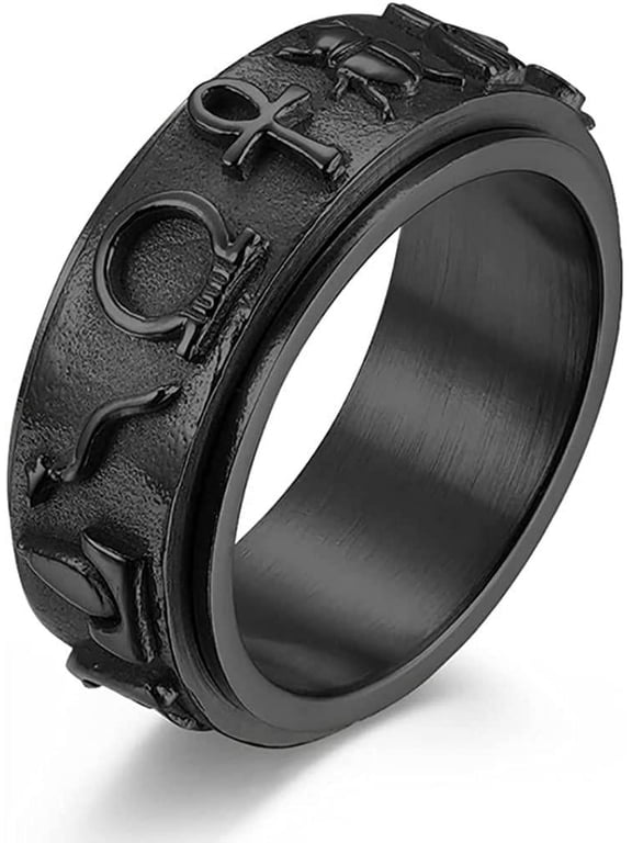Fidget Rings Ankh Ring Stainless Steel Eye of Horus Rings Anubis Black/Silver/Gold Spinner Anxiety Ring Ancient Egyptian Symbol Protection Band Jewelry Gifts for Women Men