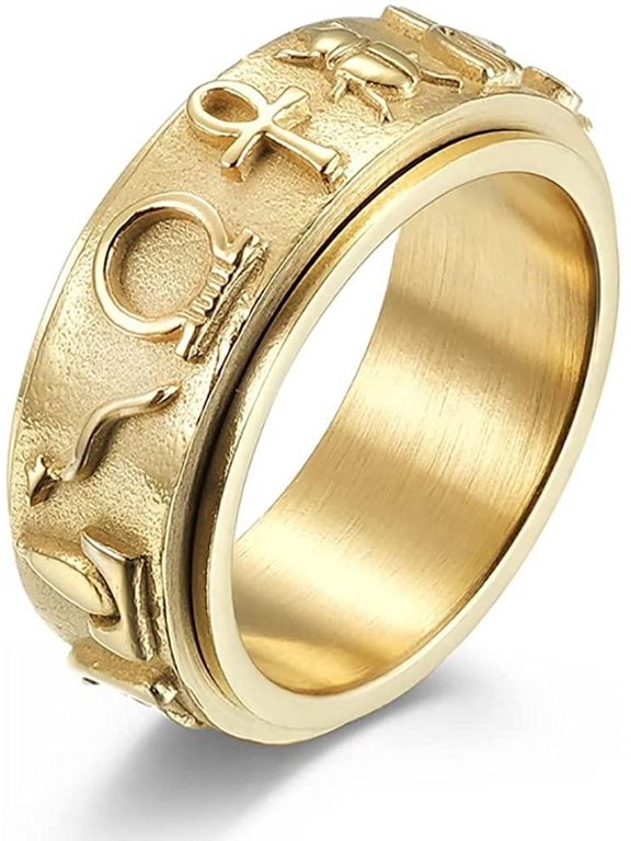 Fidget Rings Ankh Ring Stainless Steel Eye of Horus Rings Anubis Black/Silver/Gold Spinner Anxiety Ring Ancient Egyptian Symbol Protection Band Jewelry Gifts for Women Men