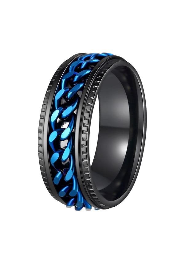Fidget Rings Anxiety Rings for Men Women Chain Spinner Rings for Adults Titanium Steel Rings Blue 9