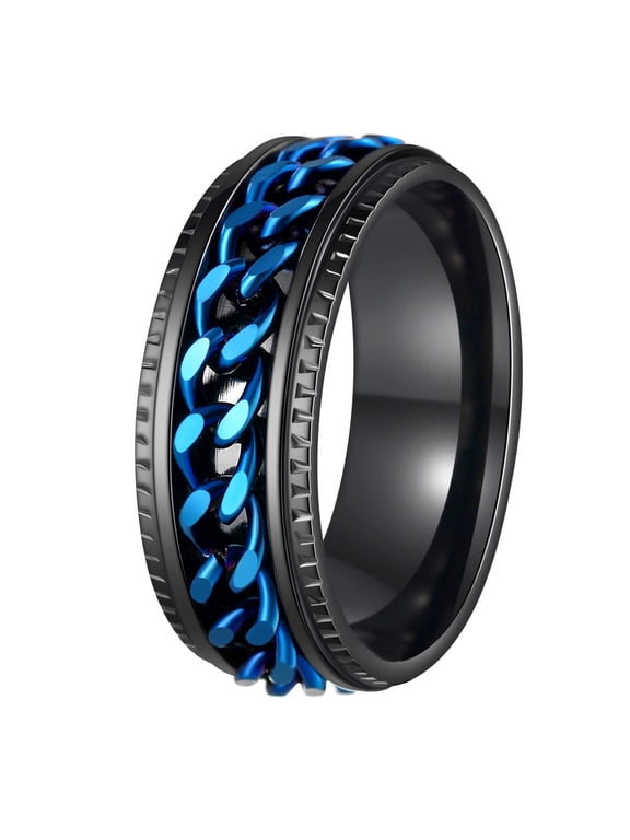 Fidget Rings Anxiety Rings for Men Women Chain Spinner Rings for Adults Titanium Steel Rings Blue 9