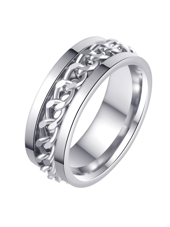 Fidget Rings Anxiety Rings for Men Women Chain Spinner Rings for Adults Titanium Steel Rings Silver 10
